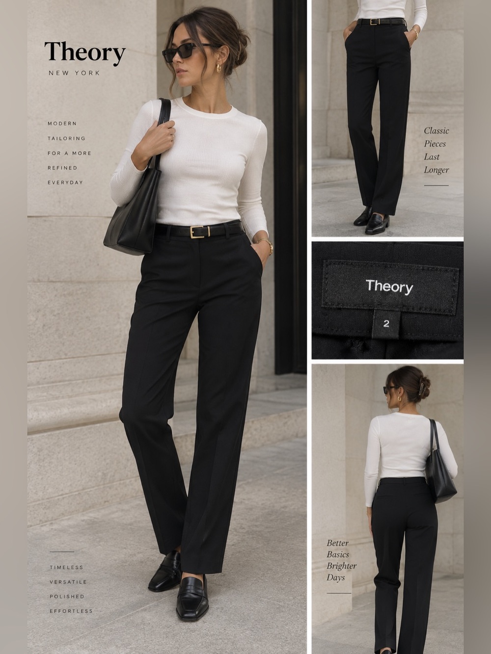 Theory Thaniel Kenett Black Stretch Slim Ankle Pants Size 2